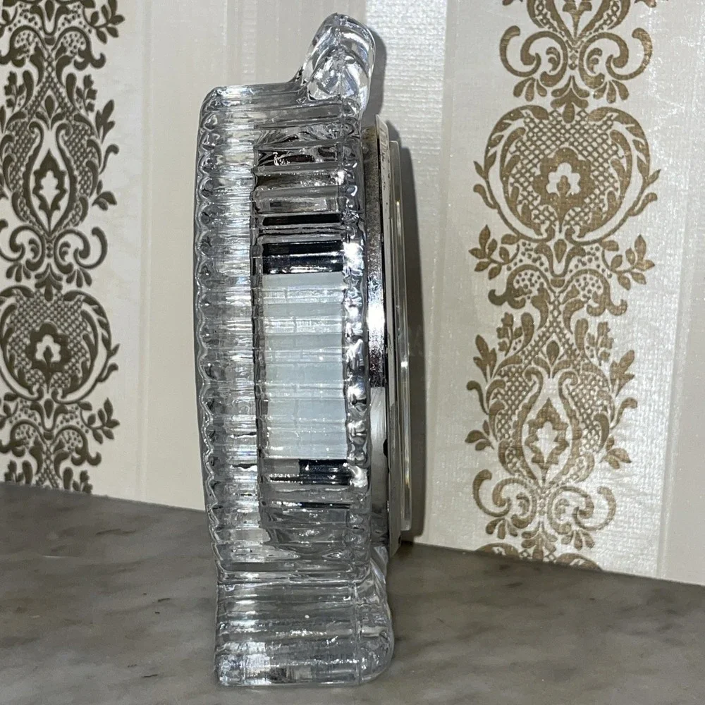 Vintage Lead Crystal Glass Shelf Mantle Bedside Quartz Clock WORKS Crystal Clear